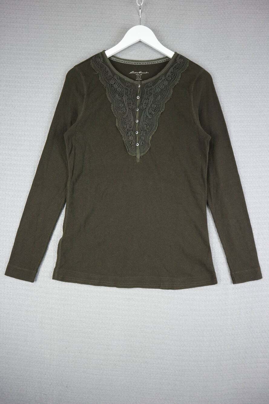 Eddie Bauer Womens Lace Motif Ribbed Longsleeve